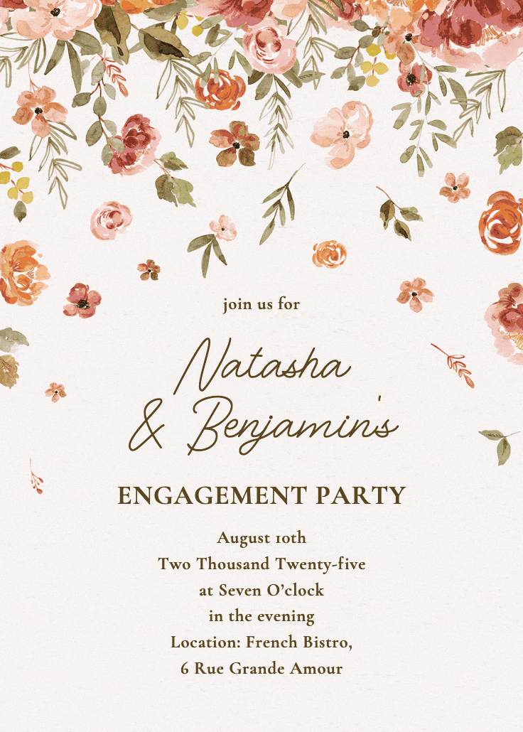 Falling blooms -  invitación para fiesta de compromiso